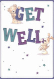 Bringing a dose of happiness and heartfelt wishes, this illustrated get well card features an adorable teddy bear and a playful puppy, both seemingly alight with the joy of caring for others. Together, they hold up oversized 'GET WELL' letters, whose indigo and teal hues leap from the soft cream background in an exuberant display. Clusters of stars in gentle blue and purple add a whimsical touch, casting hopeful wishes reminiscent of a West Byfleet neighbour's kindness. The bear's fluffy fur and the puppy's downy ears look so inviting and tactile, almost as if you could reach into the image and feel their comfort-the same warmth experienced when receiving a thoughtful bouquet from a local florist. The whole card, with its lively composition and glow of innocence, captures the mood of lighthearted reassurance and optimism often cherished in West Byfleet's close-knit community. It's a perfect companion to a bouquet crafted for recovery, offering warmth and bright encouragement to anyone on the mend.